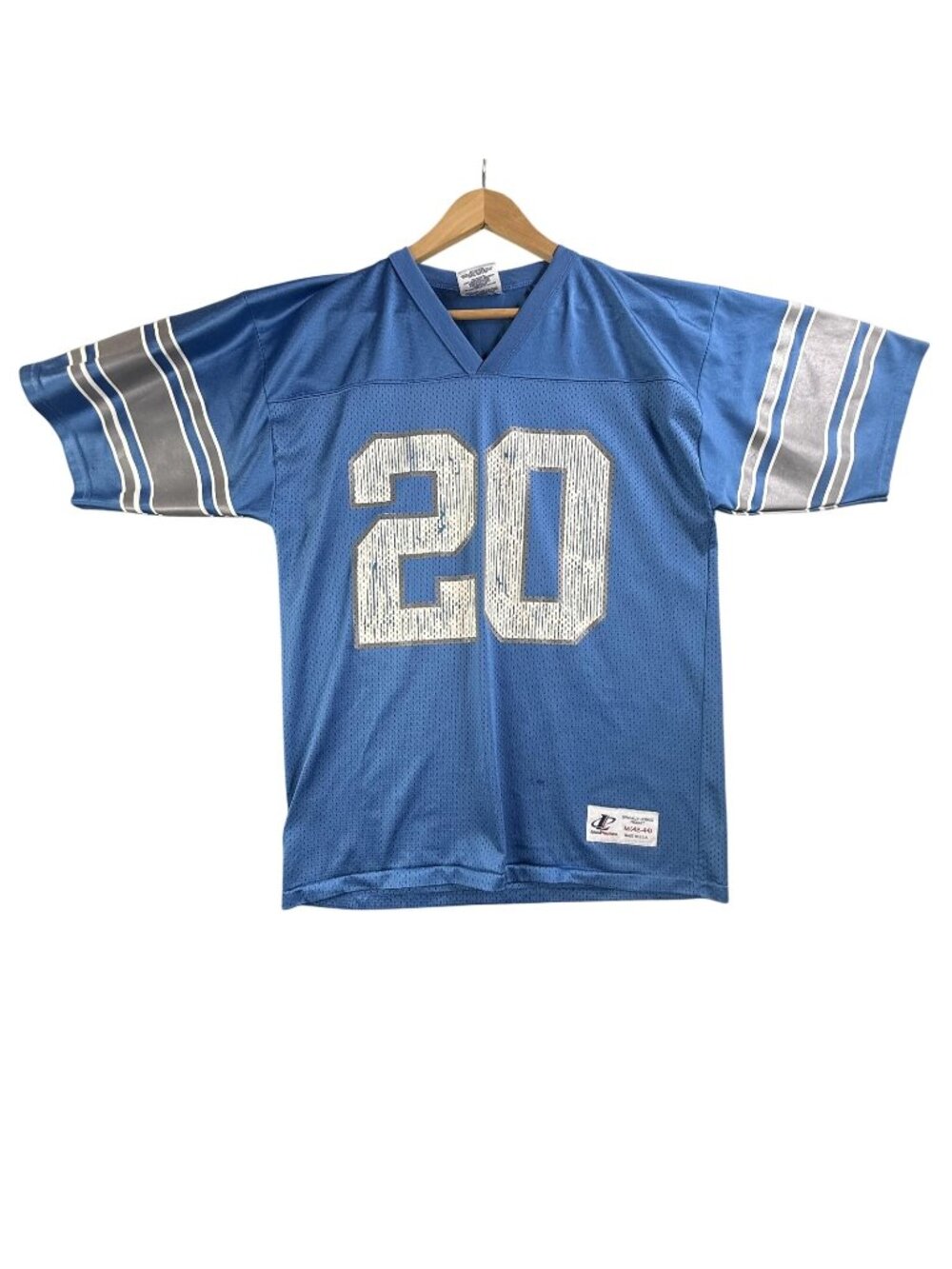 Vintage Detroit Lions Barry Sanders Jersey Mens Medium Blue NFL Logo Athletic 20